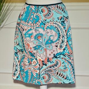 T Tahari Turquoise Paisley Skirt Size 6